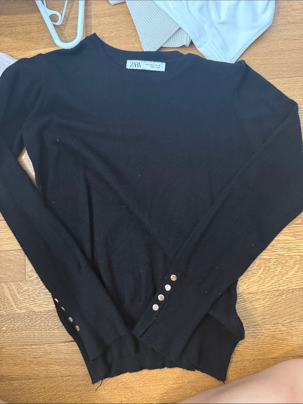 Zara Black Crewneck Sweater with Cuff Buttons
